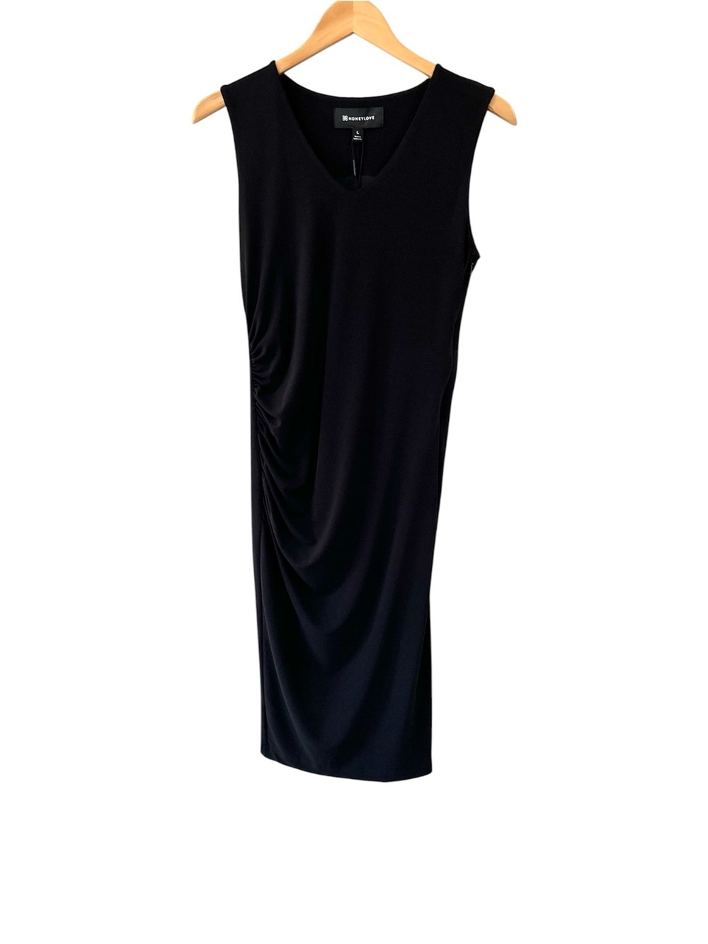 Honeylove InnerPower Sleeveless dress L black sculpting ruched crepe NWT